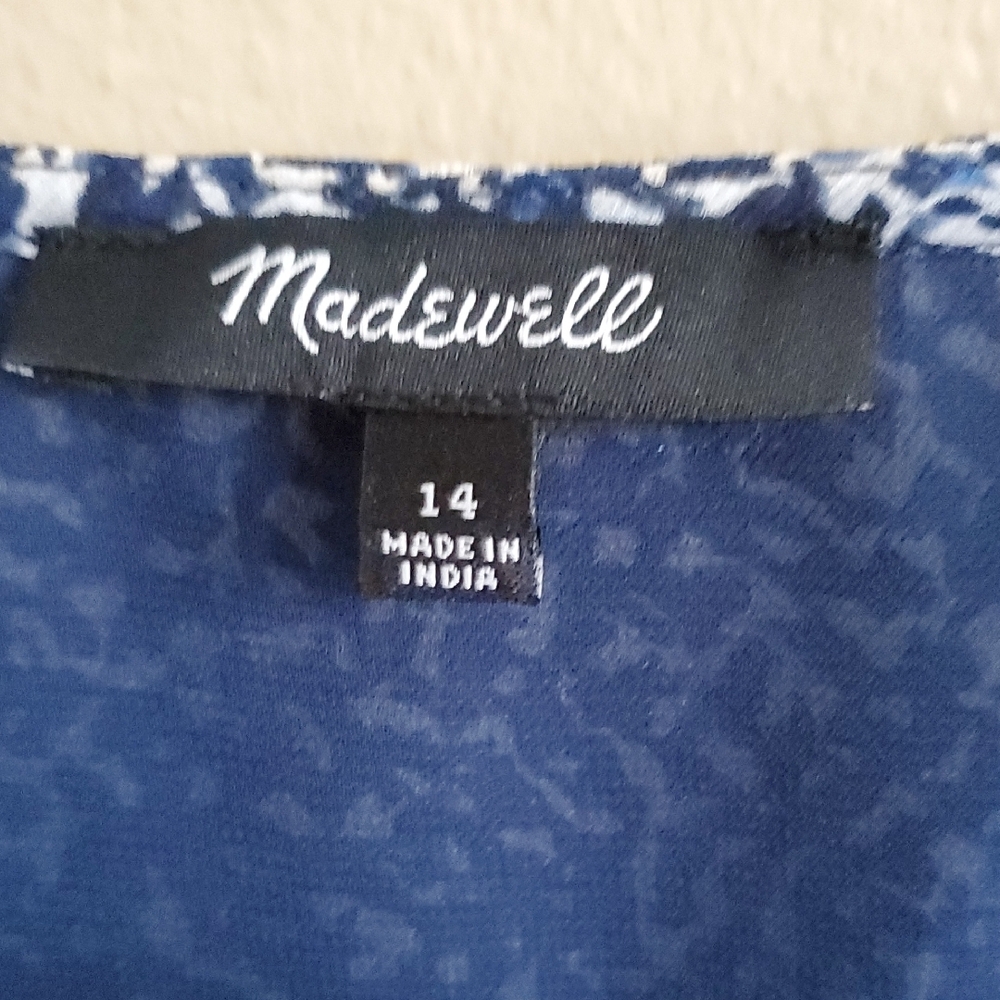 Madewell Blue and White Puff Sleeve Blouse - Picture 2 of 7